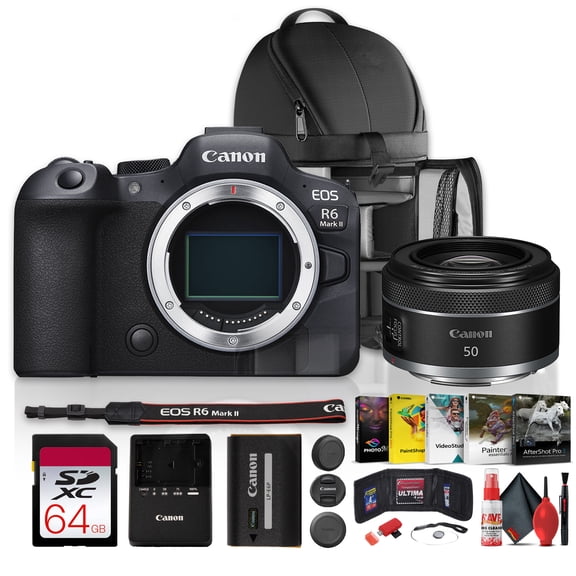 Canon EOS R6 Mark II Mirrorless Camera with Stop Motion Firmware, 24.2MP Full-Frame Sensor, 4K60 Video, 40fps | RF 50mm f/1.8 STM Lens | 64GB Card + Software + Backpack (International Model)