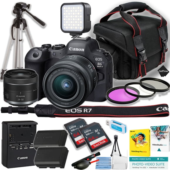 Canon EOS R6 Mark II Mirrorless Camera w/24-50mm lens + 2pc SanDisk 64GB Ultra Memory Card + Spare High Copacity Battery + More (18pc Bundle) (International Version)