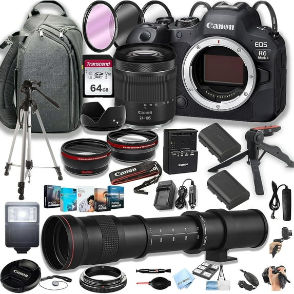 Canon EOS R6 Mark II Mirrorless Camera with 24-105mm Lens, 420-800mm Lens, 64GB SD Card and More (International Version)