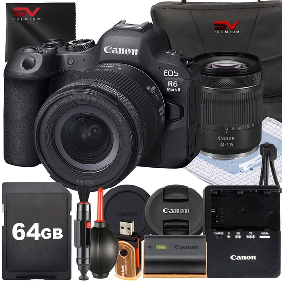 Canon EOS R6 Mark II Mirrorless Camera with RF 24-105mm IS STM Lens + 64GB Memory Card + Case + SV Premium Accessory Bundle (International Version)