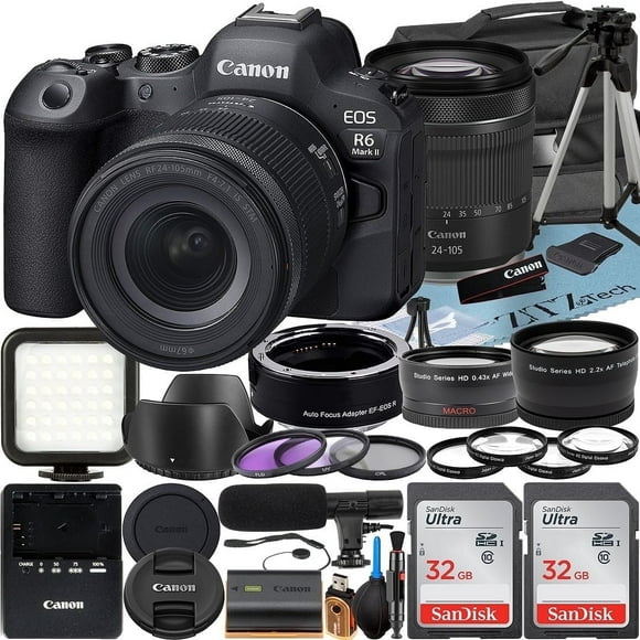 Canon EOS R6 Mark II Mirrorless Camera with RF 24-105mm f/4-7.1 IS STM Lens + 2 Pack 64GB Memory Card + ZeeTech Accessory Bundle (International Version)