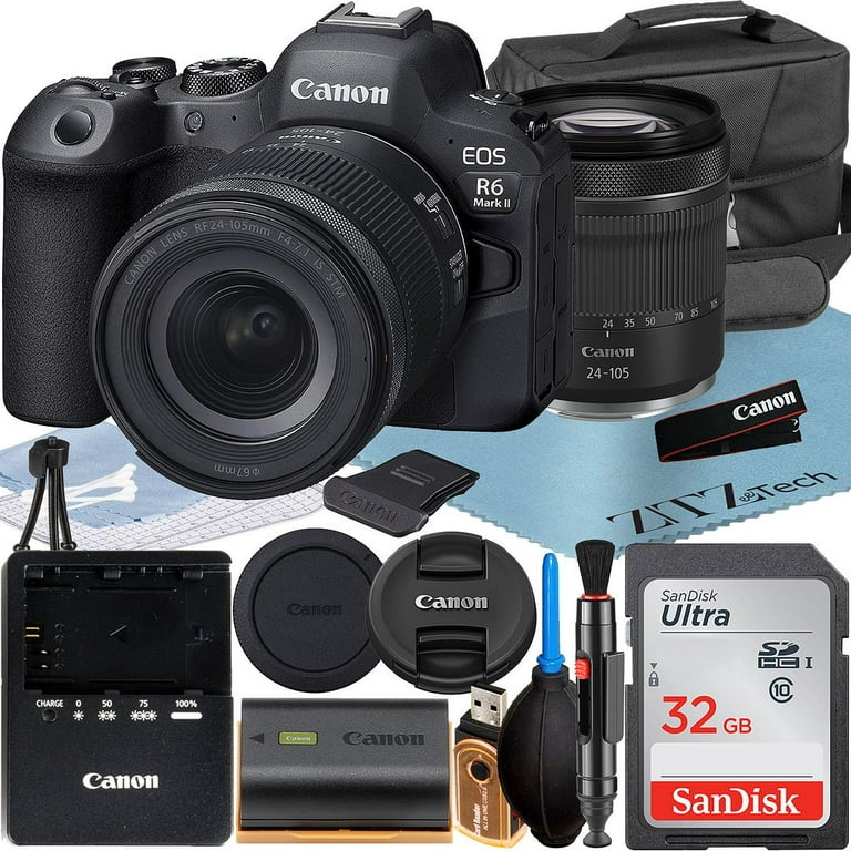 Canon EOS R6 Mark II Mirrorless Camera with RF 24-105mm f/4-7.1 IS STM Lens  + 2 Pack SanDisk 32GB Memory Card + ZeeTech Accessory Bundle