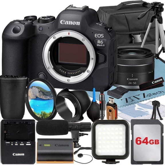 Canon EOS R6 Mark II Mirrorless Camera with RF 24-50mm Lens + 64GB Memory Card + Case + LED Flash + ZeeTech Accessory Bundle (International Version)
