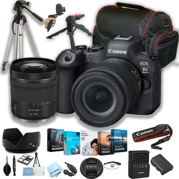 Canon EOS R6 Mark II Mirrorless Digital Camera with RF 24-105mm f/4-7.1 STM Lens + 64GB Memory + Case+ Steady Grip Pod + Tripod+ Software Pack + More (30pc Bundle) (International Version)
