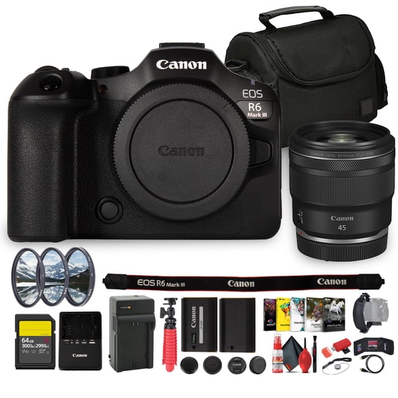 Canon EOS R6 Mark III Mirrorless Camera with RF45mm f/1.2 Lens, 64GB Card & Filter Kit Bundle (International Model)
