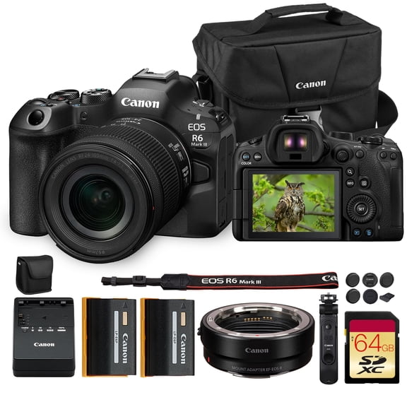Canon EOS R6 Mark III Mirrorless Camera with 24-105mm f/4-7.1 IS STM Lens | Full-Frame RF Camera with Advanced AF & 4K Video | For Travel, Events & Creators + HG-100TBR Grip + Adapter EF-EOS R + More