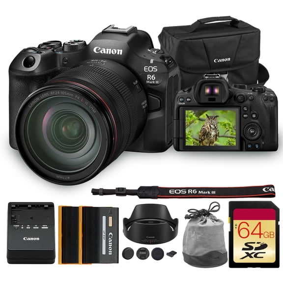 Canon EOS R6 Mark III Mirrorless Camera with 24-105mm f/4L IS USM Lens | Full-Frame RF Camera with Advanced AF & 4K Video | For Weddings, Events & Creators + 64GB Card + LP-E6P Battery + 200ES Bag