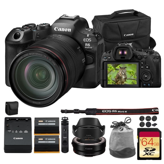 Canon EOS R6 Mark III Mirrorless Camera with 24-105mm f/4L IS USM Lens | Full-Frame RF Camera with Advanced AF & 4K Video | For Weddings, Events & Creators + HG-100TBR Grip + Adapter EF-EOS R + More