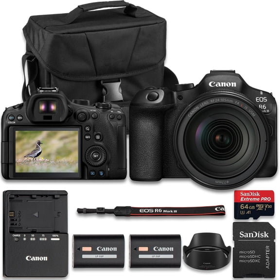 Canon EOS R6 Mark III Mirrorless Camera with RF 24-105mm f/4 L is USM Lens + Extra Battery + SanDisk Extreme Pro 128GB + Camera Carrying Case (16pc Bundle)