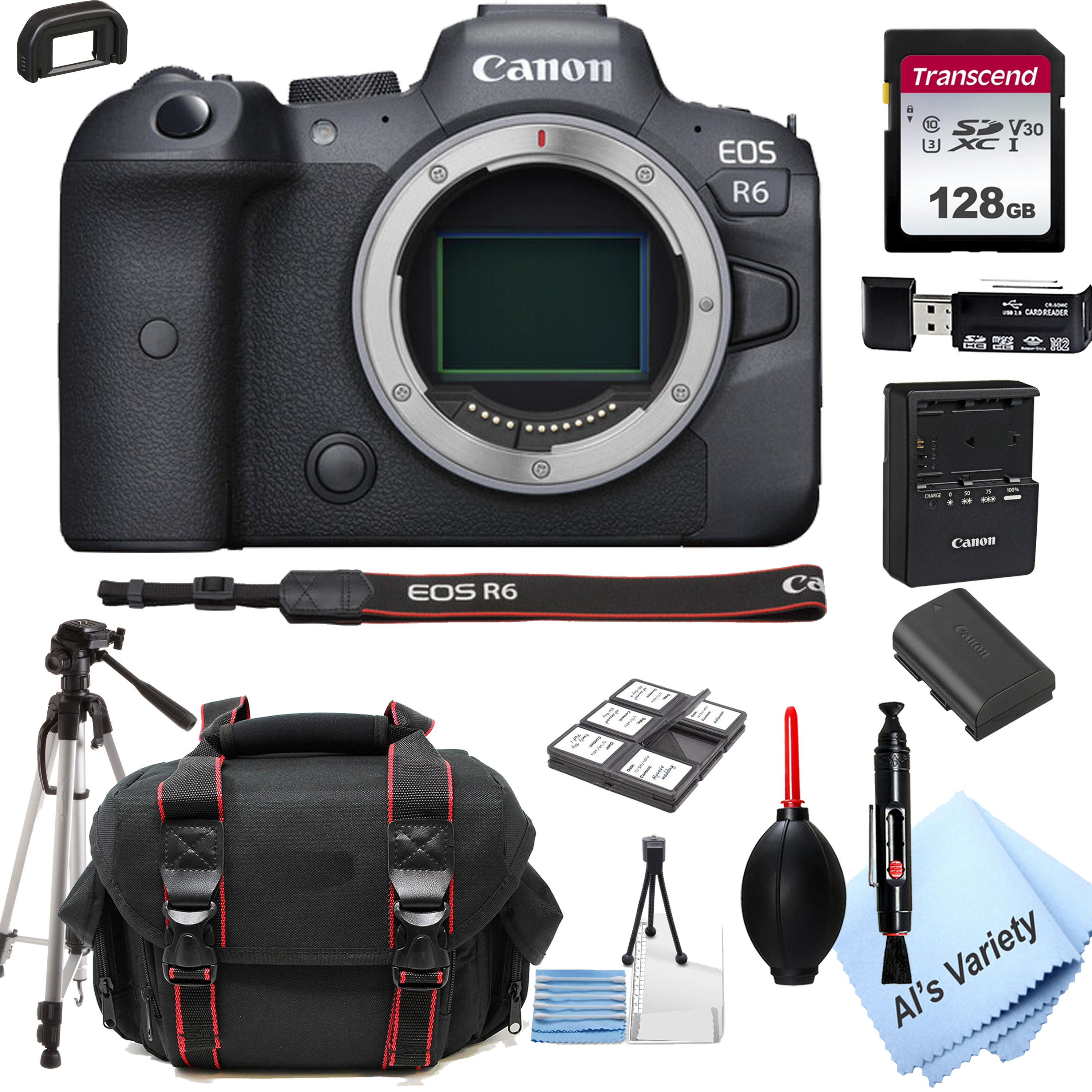 Canon EOS R6 Mirrorless Digital Camera Body Bundle + 128GB Memory + Case + Tripod 18pc Bundle - image 1 of 8
