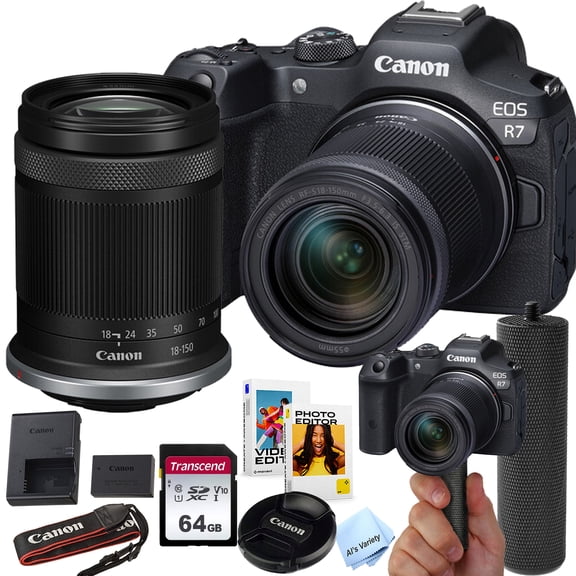 Canon EOS R7 32.5MP APS-C CMOS Sensor Mirrorless Camera with 18-150mm Lens + 64GB Memory + Stabilizing Grip + Software Pack +More (Value Bundle)