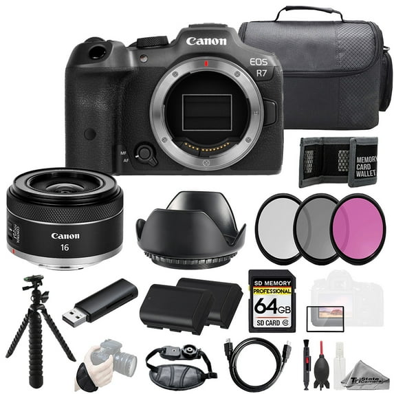 Canon EOS R7 Camera + RF 16mm f/2.8 STM Lens +64GB + Ext Bat+ 3 PC Filter- Kit (International Version)