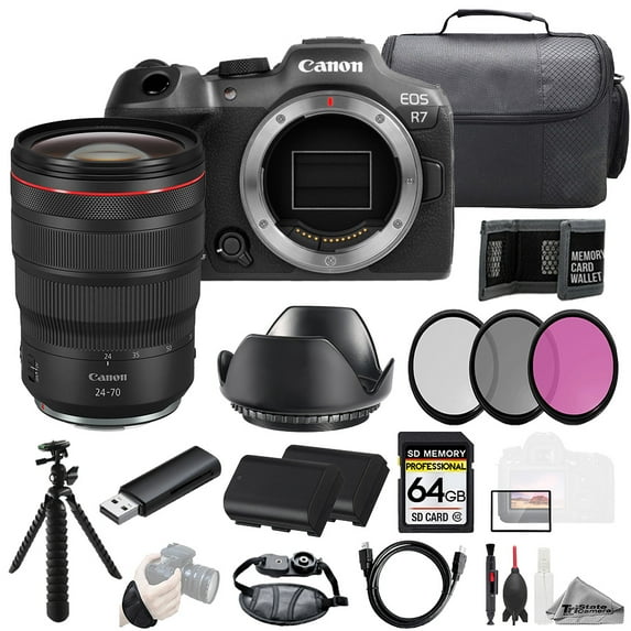 Canon EOS R7 Camera + RF 24-70mm f/2.8L IS USM Lens +64GB + Ext Bat+ 3 PC Filter- Kit (International Version)