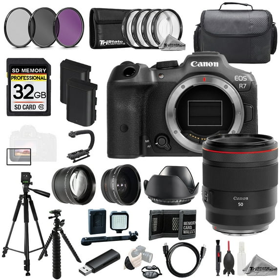 Canon EOS R7 Camera + RF 50mm f/1.2 L USM Lens +32GB+Ext Bat+9 PC Filtr-MEGA Kit (International Version)