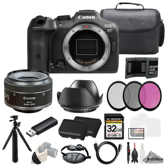 Canon EOS R7 Camera + RF-S 7.8mm f/4 STM Dual Lens +32GB + Ext Bat+ 3 PC Filter- Kit (International Version)
