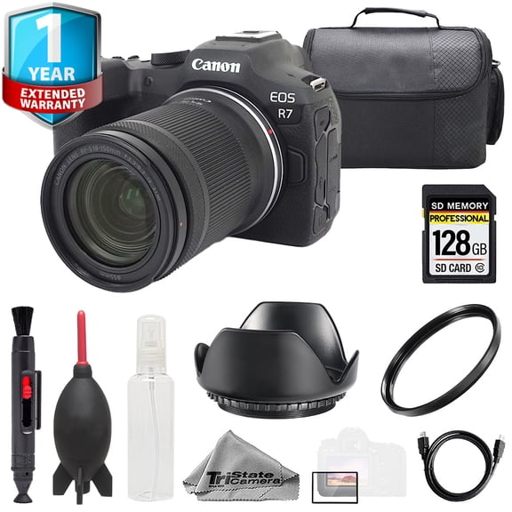 Canon EOS R7 Camera w/ RF-S 18-150mm Lens+1Yr Warranty + 128GB- Basic Kit (International Version)