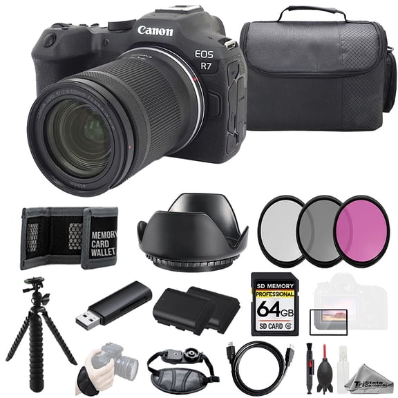 Canon EOS R7 Camera w/ RF-S 18-150mm Lens +64GB + Ext Bat+ 3 PC Filter- Kit (International Version)