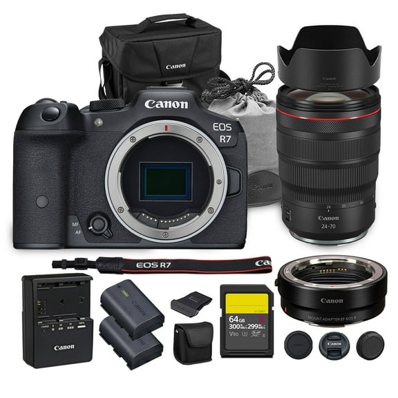 Canon EOS R7 Mirrorless Camera | 32.5MP APS-C Sensor 4K 60p Video | Fast Autofocus In-Body Stabilization for Wildlife and Sports (5137C002) + Canon RF 24-70mm Lens + Adapter EF-EOS R + More