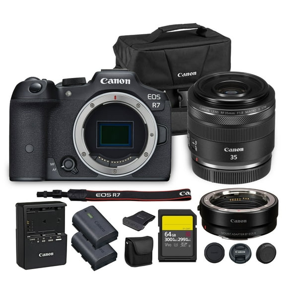 Canon EOS R7 Mirrorless Camera | 32.5MP APS-C Sensor 4K 60p Video | Fast Autofocus In-Body Stabilization for Wildlife and Sports (5137C002) + Canon RF 35mm Lens + Adapter EF-EOS R + More