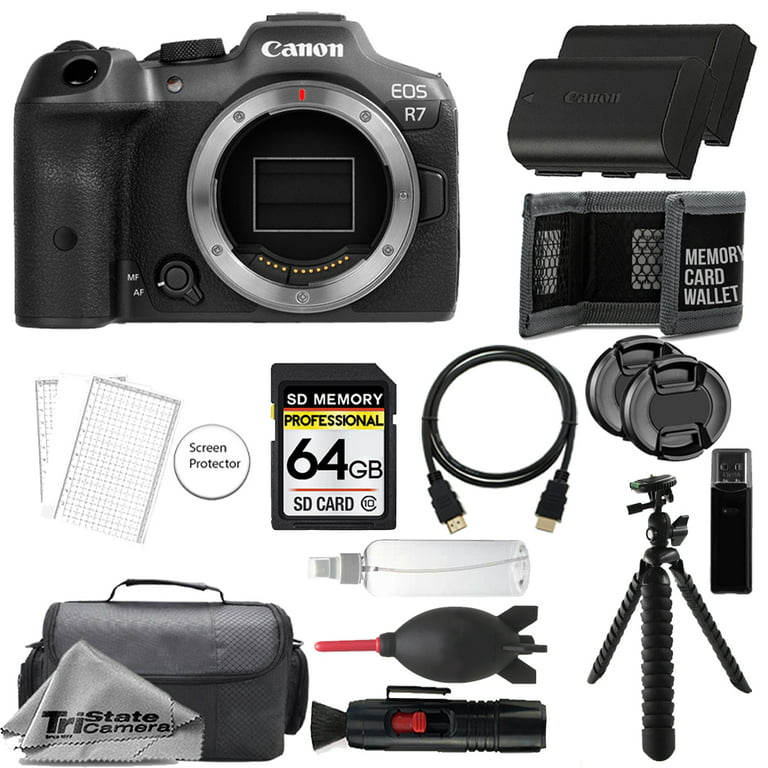 Canon EOS R7 Mirrorless Camera + 64GB + Extra Battery+ Tripod- Accessory  Kit 