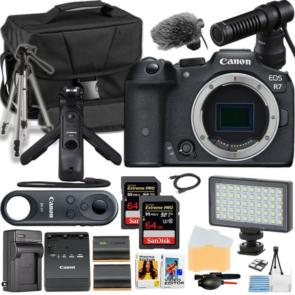 Canon EOS R7 Mirrorless Camera Body ONLY + Canon Handgrip and Microphone + Camera Case + More (21pc Bundle) (International Version)
