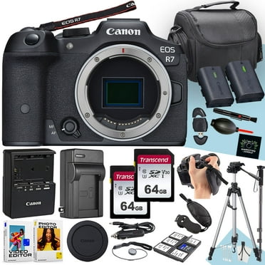 Canon EOS R7 Mirrorless Camera (Body Only)   128 GB Memory   Tripod   Monopod   Hand Grip   Extra Battery   Extra Charger   More (22pc Bundle)
