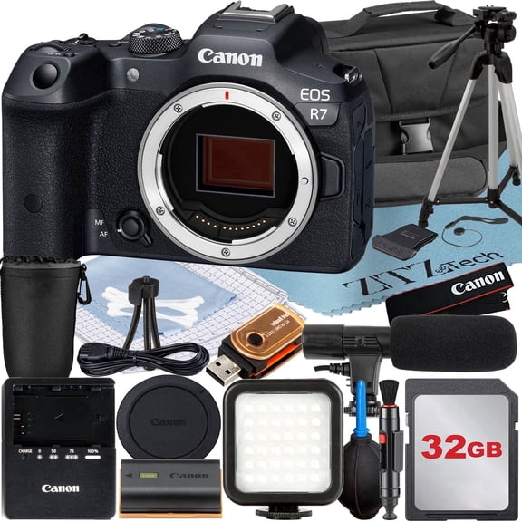 Canon EOS R7 Mirrorless Camera (Body) with 32GB Memory Card + Case + LED Flash + ZeeTech Accessory Bundle (International Version)