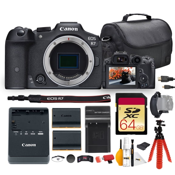 Canon EOS R7 Mirrorless Camera Bundle | 32.5MP APS-C Sensor, Dual Pixel CMOS AF II & 4K 60p Video | Great for Sports, Travel & Content Creators (5137C002) + 64GB Card + Battery + Charger + Bag + More