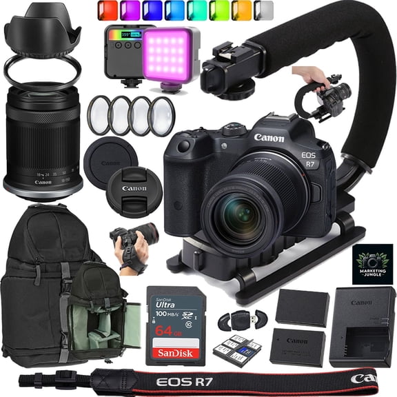 Canon EOS R7 Mirrorless Camera + Canon RF-S 18-150mm f/3.5-6.3 IS STM Lens + U Grip + Sling Backpack + 64GB SanDisk Memory Card (International Version)