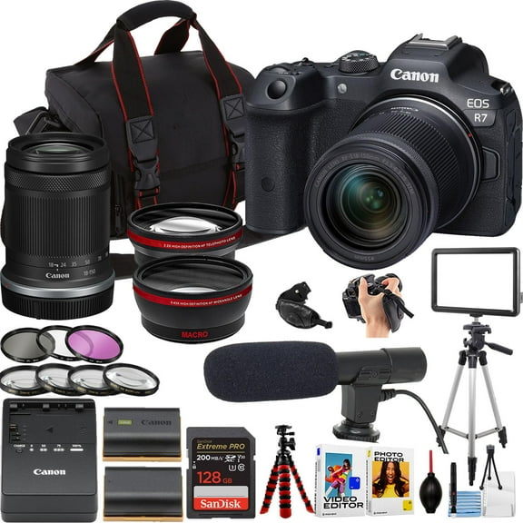 Canon EOS R7 Mirrorless Camera w/18-150mm Lens + 128GB Sandisk Extreme Memory Card + Camera Case + More (21pc Bundle) (International Version)