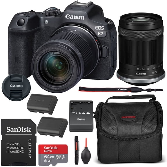 Canon EOS R7 Mirrorless Camera with 18-150mm Lens Bundle + 64GB Memory, Padded Shoulder Case and More (International Version)