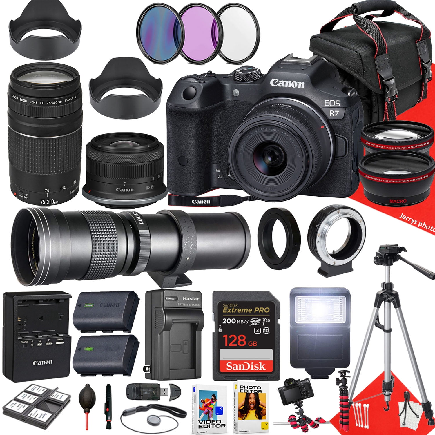 Canon EOS R7 Mirrorless Camera with 18-45mm, 75-300mm and 420