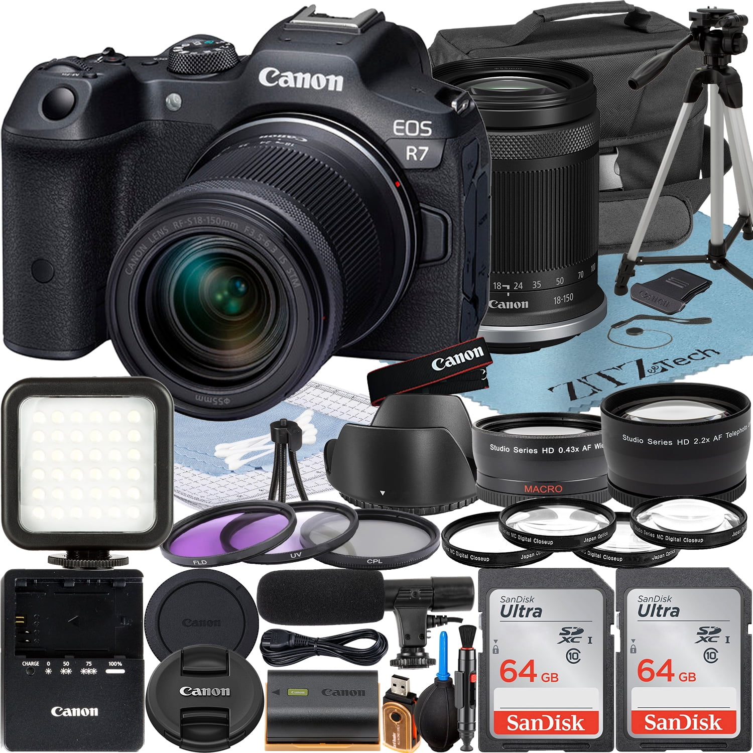 Canon EOS R100 Mirrorless Camera (Body Only) 4K Video Recording with 2 Pack  SanDisk 128GB Memory Card + ZeeTech Accessory Bundle 