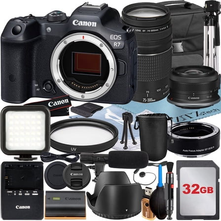 Canon EOS R7 Mirrorless Camera with RF-S 18-45mm Lens and EF 75-300mm Lens, 33MP, Black (International Version)