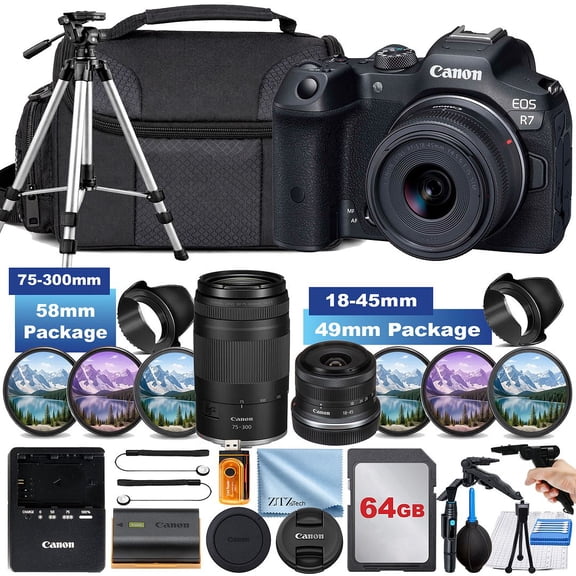 Canon EOS R7 Mirrorless Camera with RF-S 18-45mm Lens and RF 75-300mm Lens, 33MP, Black (International Version)