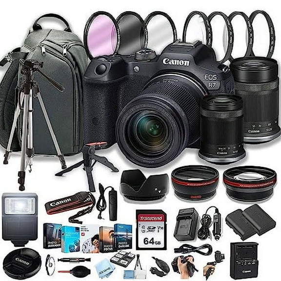 Canon EOS R7 Mirrorless Digital Camera with RF-S 18-150mm and 55-210mm Lenses, 32.5 MP, Professional Photo Bundle (42pc)