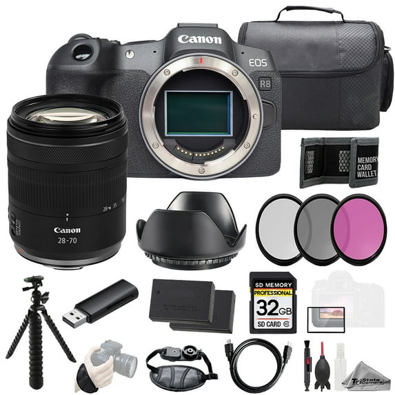 Canon EOS R8 Camera + RF 28-70mm f/2.8 IS STM Lens +32GB + Ext Bat+ 3 PC Filter- Kit (International Version)