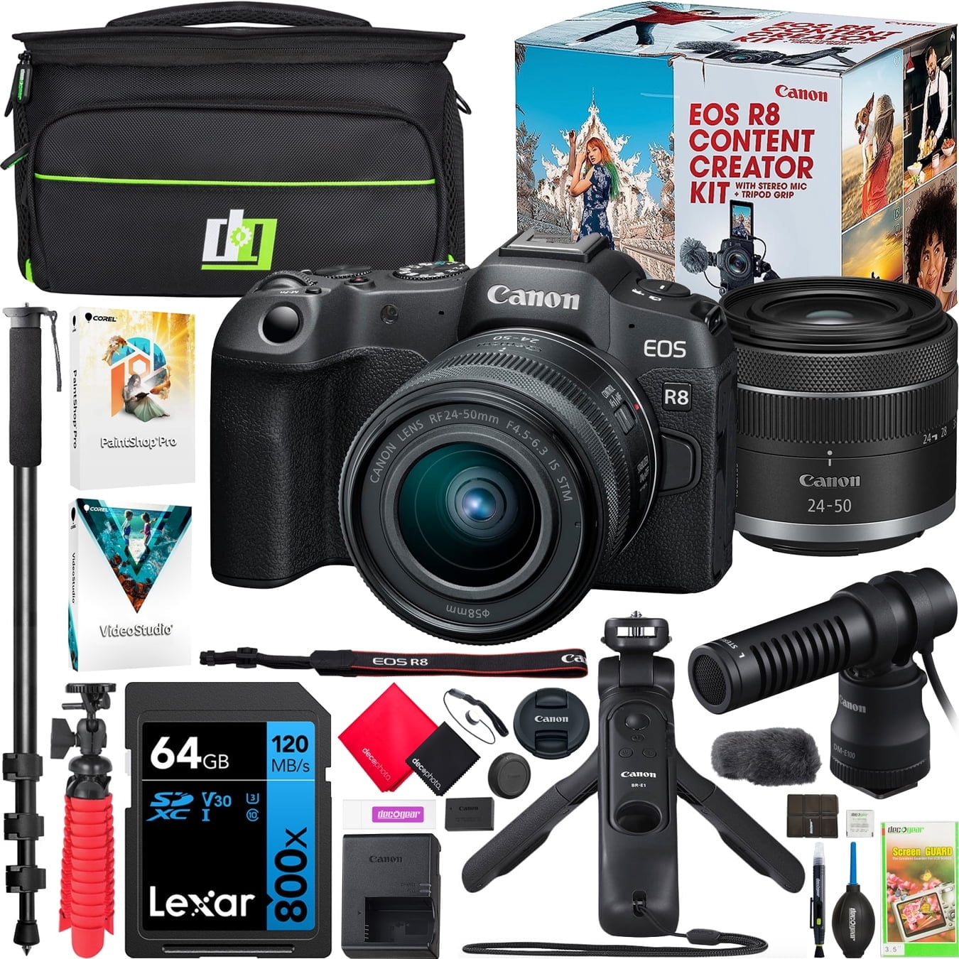 Camera Conten Canon EOS R8 Vlogging Camera Kit: Body, 24-50mm Zoom Lens, Microphone ...