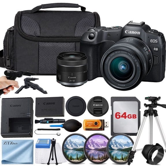 Canon EOS R8 Full Frame Mirrorless Camera + RF 24-50mm F4.5-6.3 IS STM Lens 5803C012 (International Version)
