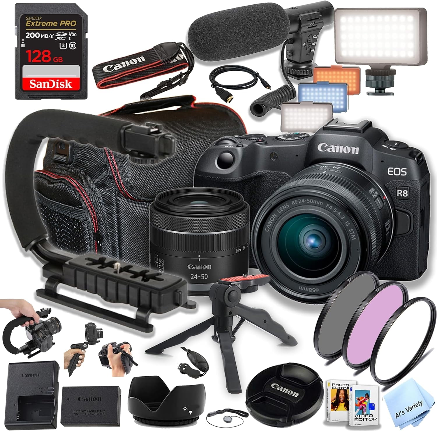 Canon EOS R8 Full-Frame Mirrorless Camera with 24-50mm Lens, 128GB SD ...