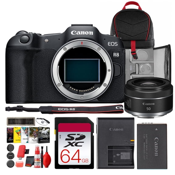Canon EOS R8 Mirrorless Camera | 24.2MP Full-Frame CMOS Sensor, DIGIC X Processor, 4K60p Video, 40fps Shooting, Dual Pixel CMOS AF II, Cropping Guide Firmware (International Model)