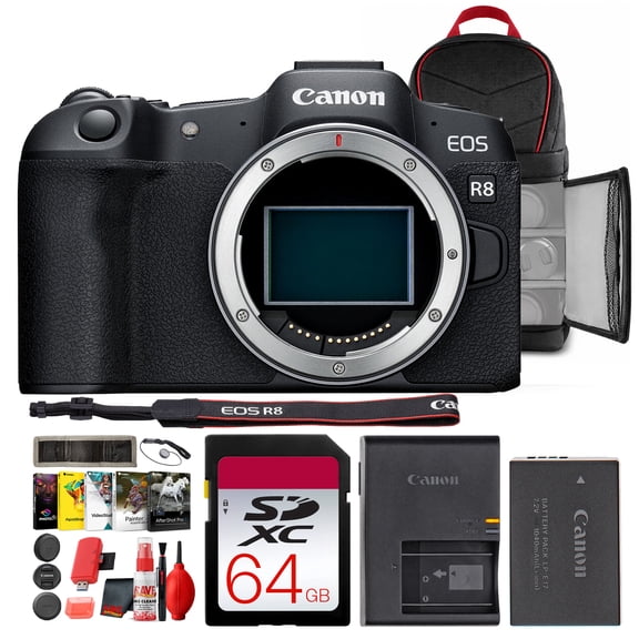 Canon EOS R8 Mirrorless Camera | 24.2MP Full-Frame CMOS Sensor, DIGIC X Processor, 4K60p Video, 40fps Shooting, Dual Pixel CMOS AF II, Cropping Guide Firmware (International Model)