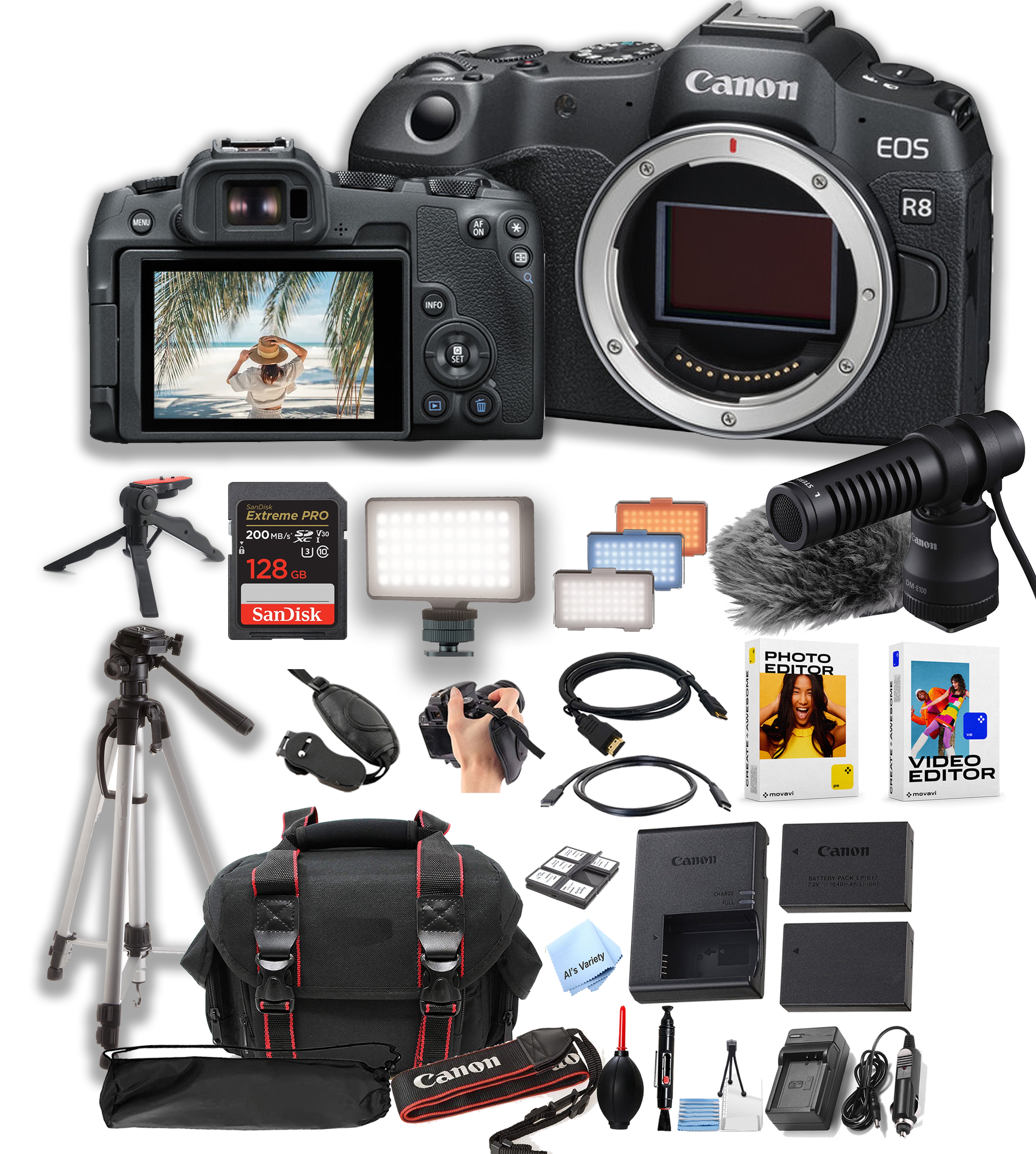 Canon EOS R8 Mirrorless Camera Body + 128GB Pro Speed Memory + EF