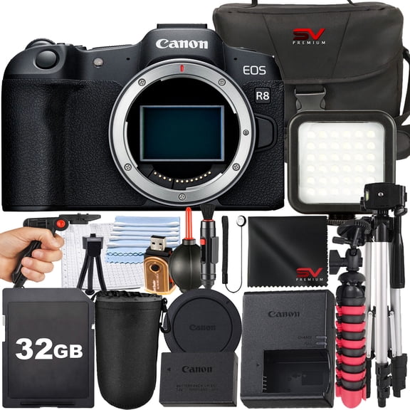 Canon EOS R8 Mirrorless Camera (Body Only) with SanDisk 32GB Memory Card + Case + Tripod + SV Premium Accessory Bundle (International Version)