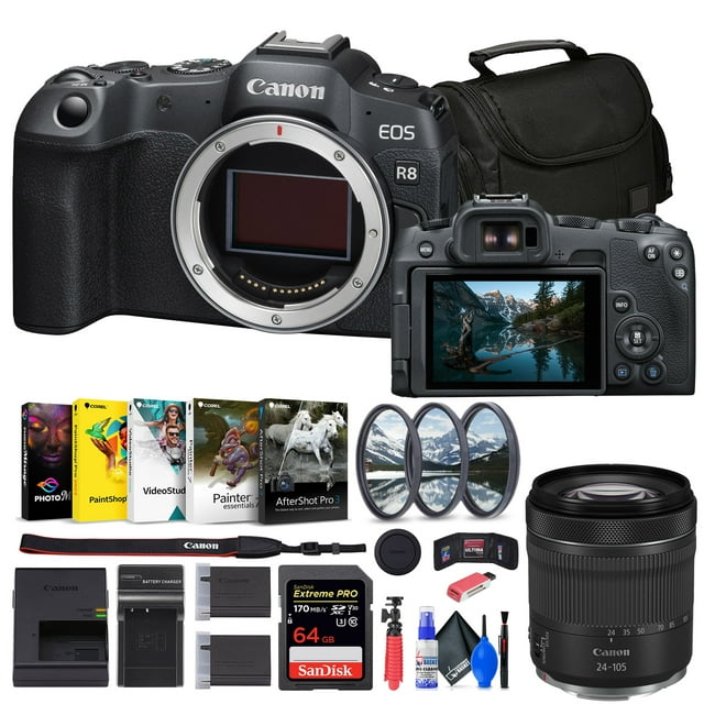 Canon EOS R8 Mirrorless Camera + 64GB Card + Bag + Charger + Battery