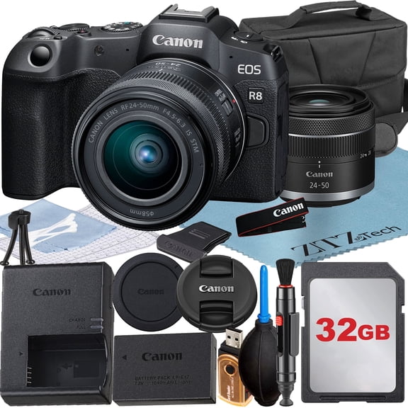 Canon EOS R8 Mirrorless Camera with RF 24-50mm Lens + 32GB Memory Card + Case + ZeeTech Accessory Bundle (International Version)