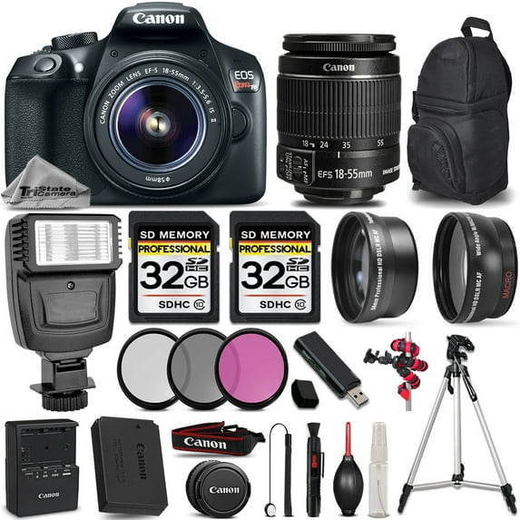 Canon EOS REBEL T6 DSLR Camera + 18-55mm IS + FLASH + UV, CPL, FLD FILTER +64GB (International Version)