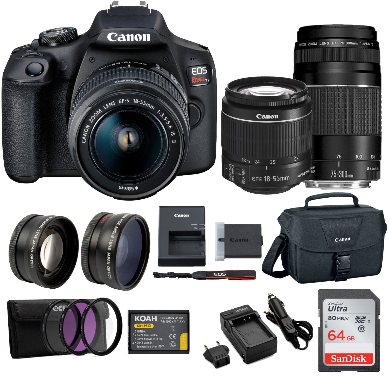 Canon EOS Rebel T7 DSLR Camera Double Zoom Lens Kit