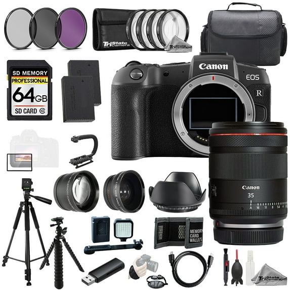 Canon EOS RP Camera + RF 35mm f/1.4 L VCM Lens+64GB+Ext Bat+9 PC Filter-MEGA Kit (International Version)