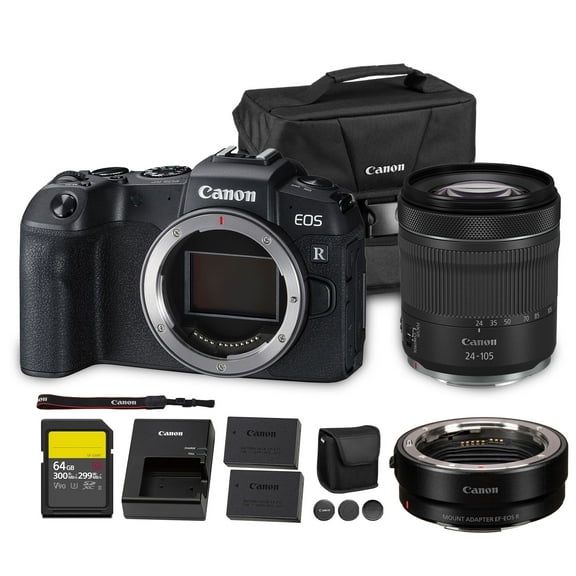 Canon EOS RP Mirrorless Camera | 26.2MP Full Frame Sensor | 4K Video Recording | Lightweight Compact Camera for Travel and Everyday Content Creation + Canon RF 24-105mm Lens + Adapter EF-EOS R + More